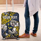 Personalised North Queensland Cowboys Luggage Cover Polynesian Tribal Pattern With Rugby Bull Mascot Art