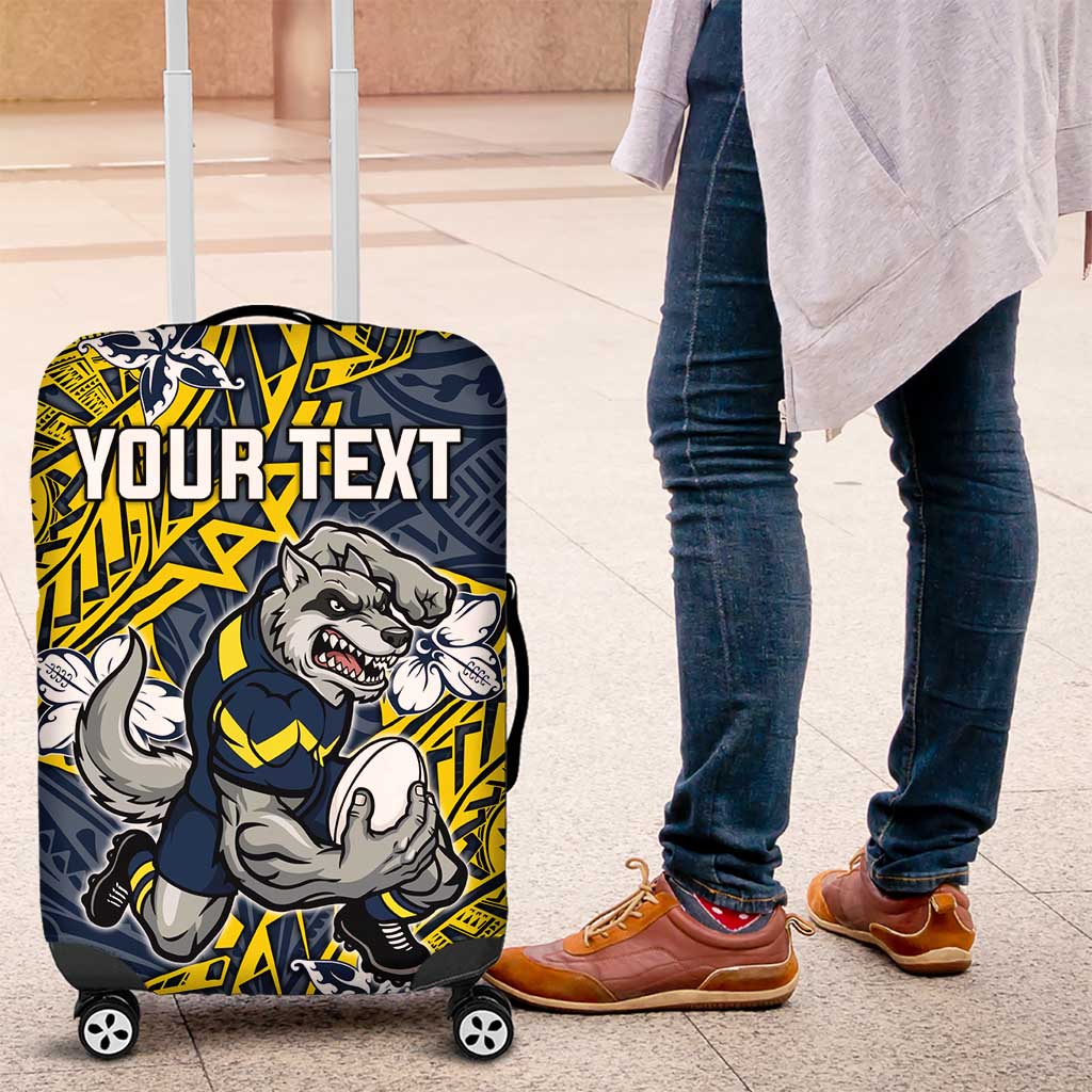 Personalised North Queensland Cowboys Luggage Cover Polynesian Tribal Pattern With Rugby Bull Mascot Art