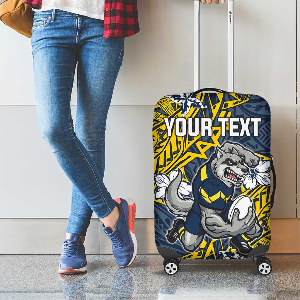 Personalised North Queensland Cowboys Luggage Cover Polynesian Tribal Pattern With Rugby Bull Mascot Art