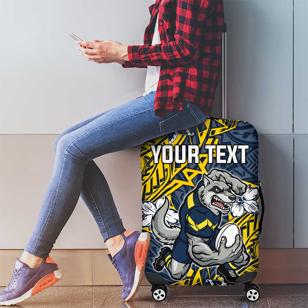 Personalised North Queensland Cowboys Luggage Cover Polynesian Tribal Pattern With Rugby Bull Mascot Art