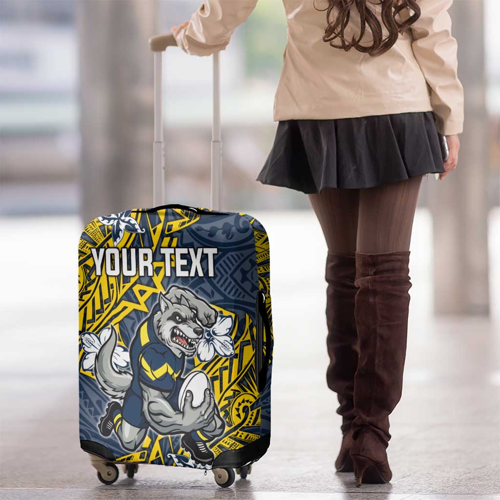 Personalised North Queensland Cowboys Luggage Cover Polynesian Tribal Pattern With Rugby Bull Mascot Art