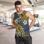 Personalised North Queensland Cowboys Men Tank Top Polynesian Tribal Pattern With Rugby Bull Mascot Art