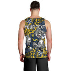 Personalised North Queensland Cowboys Men Tank Top Polynesian Tribal Pattern With Rugby Bull Mascot Art