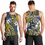 Personalised North Queensland Cowboys Men Tank Top Polynesian Tribal Pattern With Rugby Bull Mascot Art