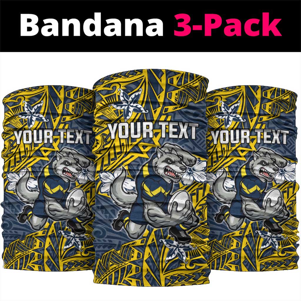 Personalised North Queensland Cowboys Neck Gaiter Polynesian Tribal Pattern With Rugby Bull Mascot Art