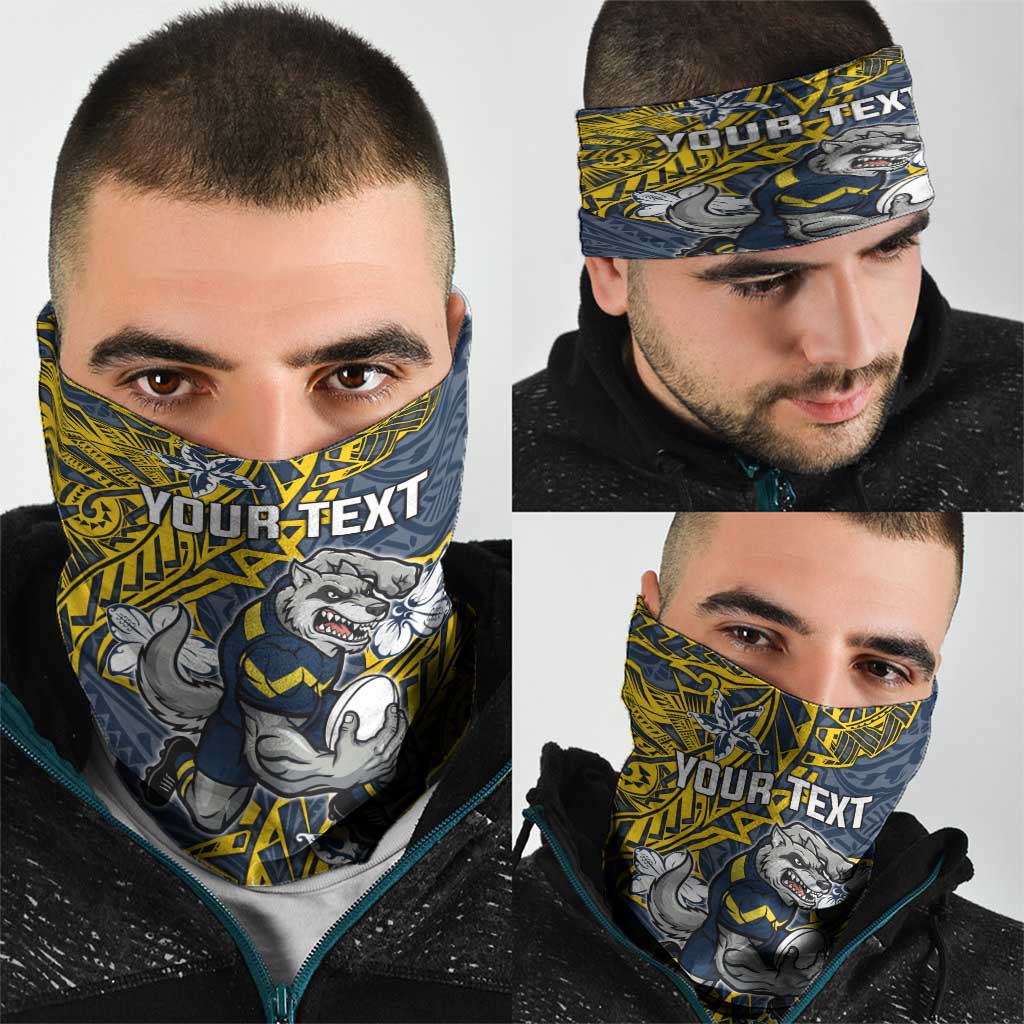 Personalised North Queensland Cowboys Neck Gaiter Polynesian Tribal Pattern With Rugby Bull Mascot Art