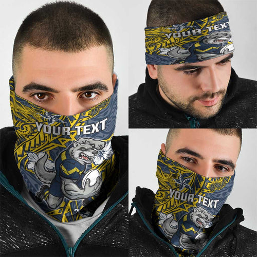 Personalised North Queensland Cowboys Neck Gaiter Polynesian Tribal Pattern With Rugby Bull Mascot Art