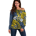 Personalised North Queensland Cowboys Off Shoulder Sweater Polynesian Tribal Pattern With Rugby Bull Mascot Art