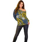 Personalised North Queensland Cowboys Off Shoulder Sweater Polynesian Tribal Pattern With Rugby Bull Mascot Art