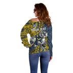 Personalised North Queensland Cowboys Off Shoulder Sweater Polynesian Tribal Pattern With Rugby Bull Mascot Art
