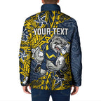 Personalised North Queensland Cowboys Padded Jacket Polynesian Tribal Pattern With Rugby Bull Mascot Art