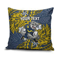 Personalised North Queensland Cowboys Pillow Cover Polynesian Tribal Pattern With Rugby Bull Mascot Art