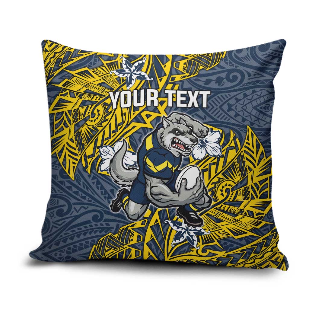 Personalised North Queensland Cowboys Pillow Cover Polynesian Tribal Pattern With Rugby Bull Mascot Art