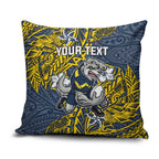 Personalised North Queensland Cowboys Pillow Cover Polynesian Tribal Pattern With Rugby Bull Mascot Art