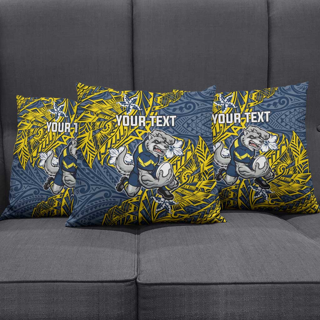 Personalised North Queensland Cowboys Pillow Cover Polynesian Tribal Pattern With Rugby Bull Mascot Art