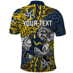 Personalised North Queensland Cowboys Polo Shirt Polynesian Tribal Pattern With Rugby Bull Mascot Art
