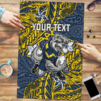 Personalised North Queensland Cowboys Puzzle Polynesian Tribal Pattern With Rugby Bull Mascot Art