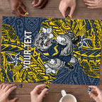 Personalised North Queensland Cowboys Puzzle Polynesian Tribal Pattern With Rugby Bull Mascot Art