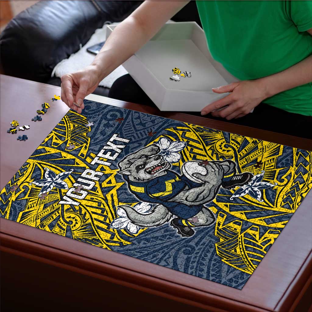 Personalised North Queensland Cowboys Puzzle Polynesian Tribal Pattern With Rugby Bull Mascot Art