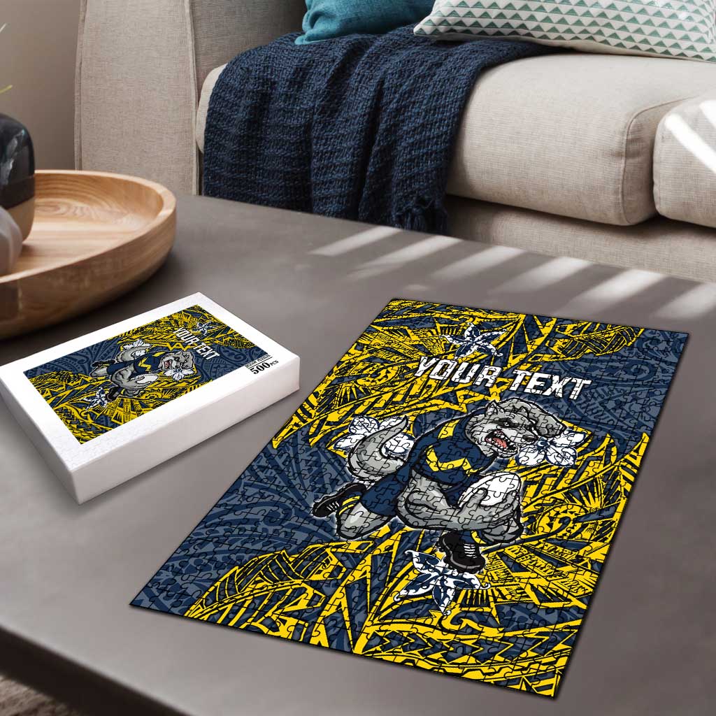Personalised North Queensland Cowboys Puzzle Polynesian Tribal Pattern With Rugby Bull Mascot Art
