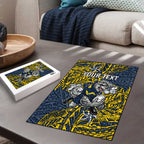 Personalised North Queensland Cowboys Puzzle Polynesian Tribal Pattern With Rugby Bull Mascot Art