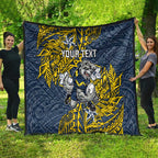 Personalised North Queensland Cowboys Quilt Polynesian Tribal Pattern With Rugby Bull Mascot Art