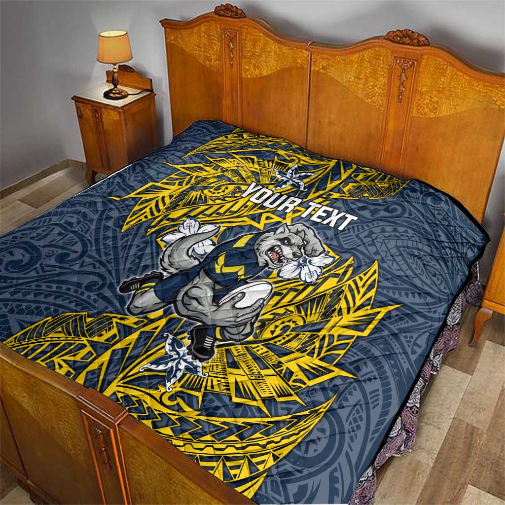 Personalised North Queensland Cowboys Quilt Polynesian Tribal Pattern With Rugby Bull Mascot Art