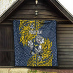 Personalised North Queensland Cowboys Quilt Polynesian Tribal Pattern With Rugby Bull Mascot Art