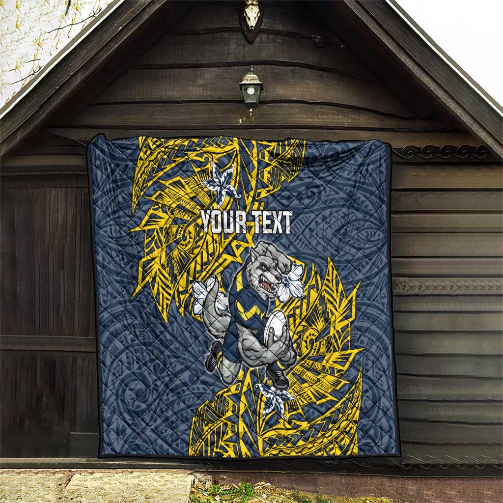 Personalised North Queensland Cowboys Quilt Polynesian Tribal Pattern With Rugby Bull Mascot Art