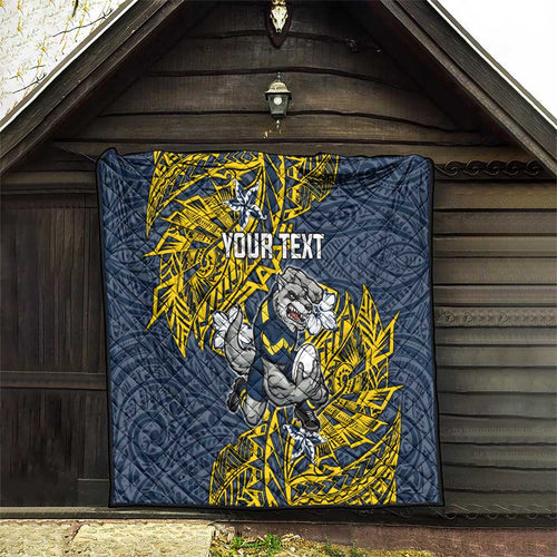 Personalised North Queensland Cowboys Quilt Polynesian Tribal Pattern With Rugby Bull Mascot Art