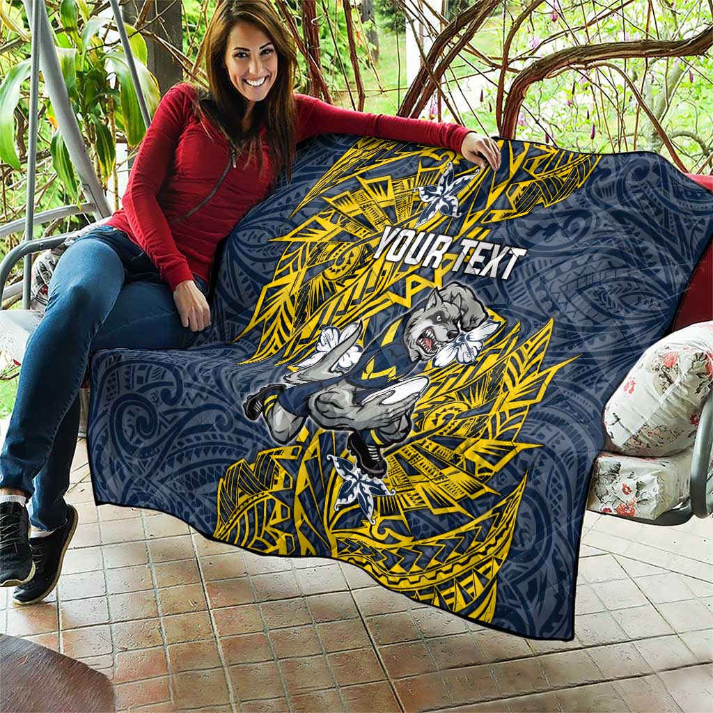 Personalised North Queensland Cowboys Quilt Polynesian Tribal Pattern With Rugby Bull Mascot Art