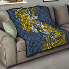 Personalised North Queensland Cowboys Quilt Polynesian Tribal Pattern With Rugby Bull Mascot Art