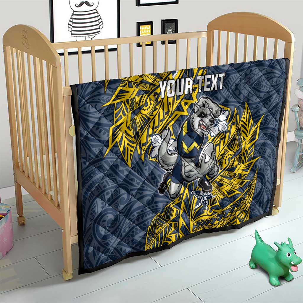 Personalised North Queensland Cowboys Quilt Polynesian Tribal Pattern With Rugby Bull Mascot Art