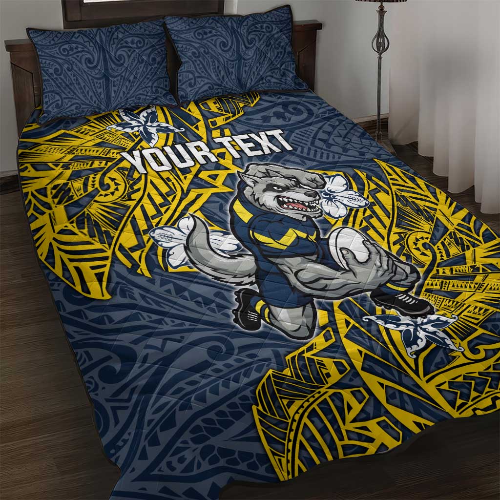 Personalised North Queensland Cowboys Quilt Bed Set Polynesian Tribal Pattern With Rugby Bull Mascot Art