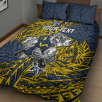 Personalised North Queensland Cowboys Quilt Bed Set Polynesian Tribal Pattern With Rugby Bull Mascot Art