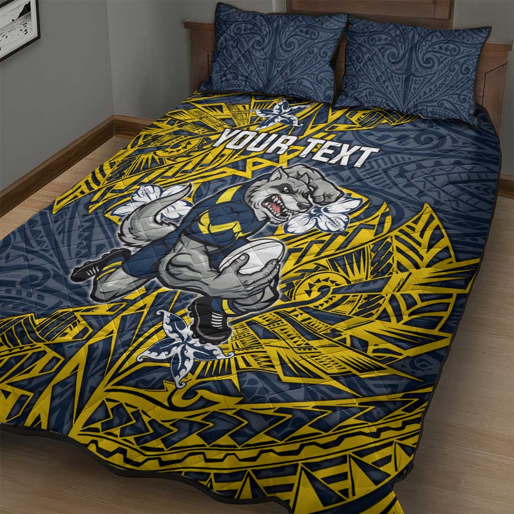 Personalised North Queensland Cowboys Quilt Bed Set Polynesian Tribal Pattern With Rugby Bull Mascot Art