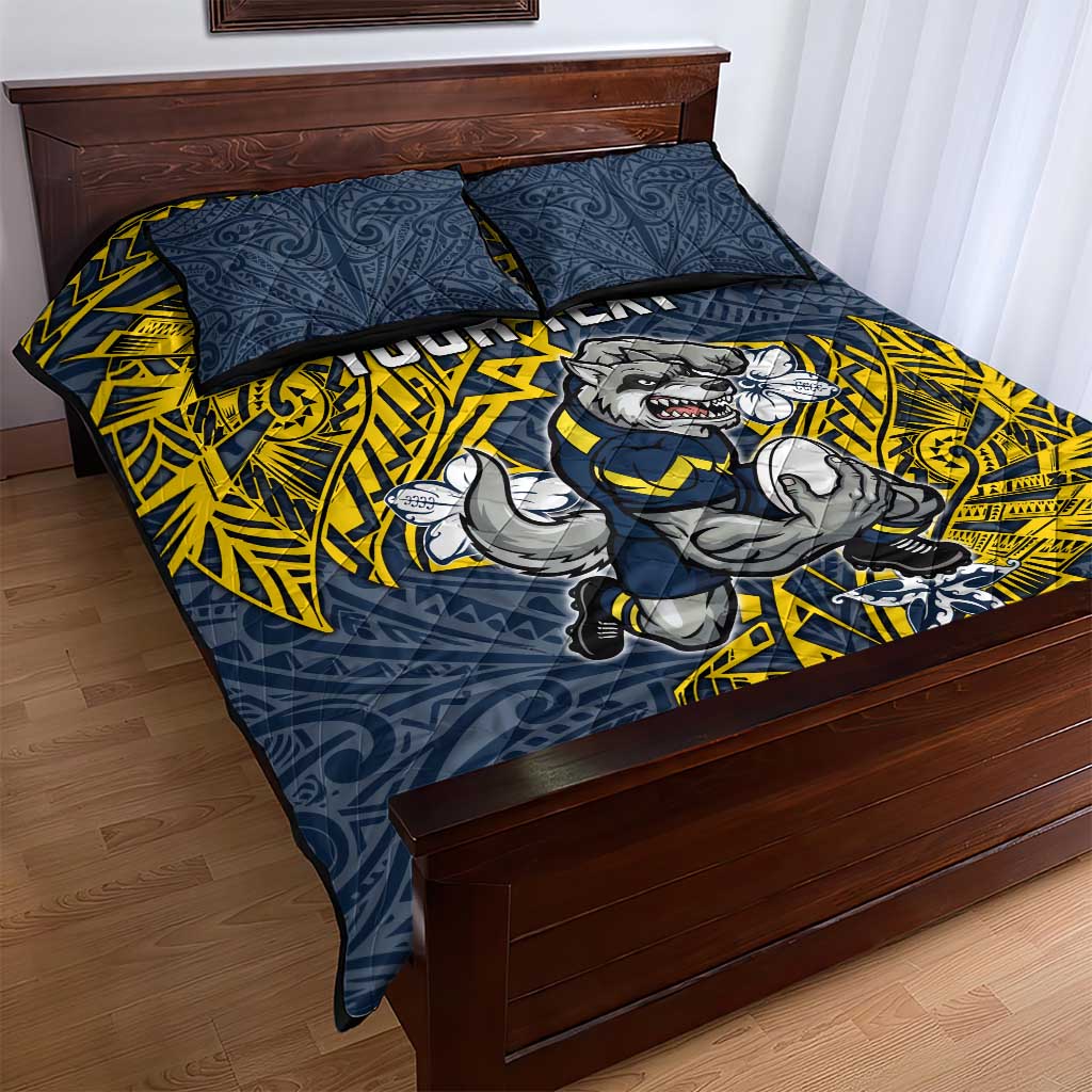 Personalised North Queensland Cowboys Quilt Bed Set Polynesian Tribal Pattern With Rugby Bull Mascot Art