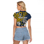 Personalised North Queensland Cowboys Raglan Cropped T Shirt Polynesian Tribal Pattern With Rugby Bull Mascot Art