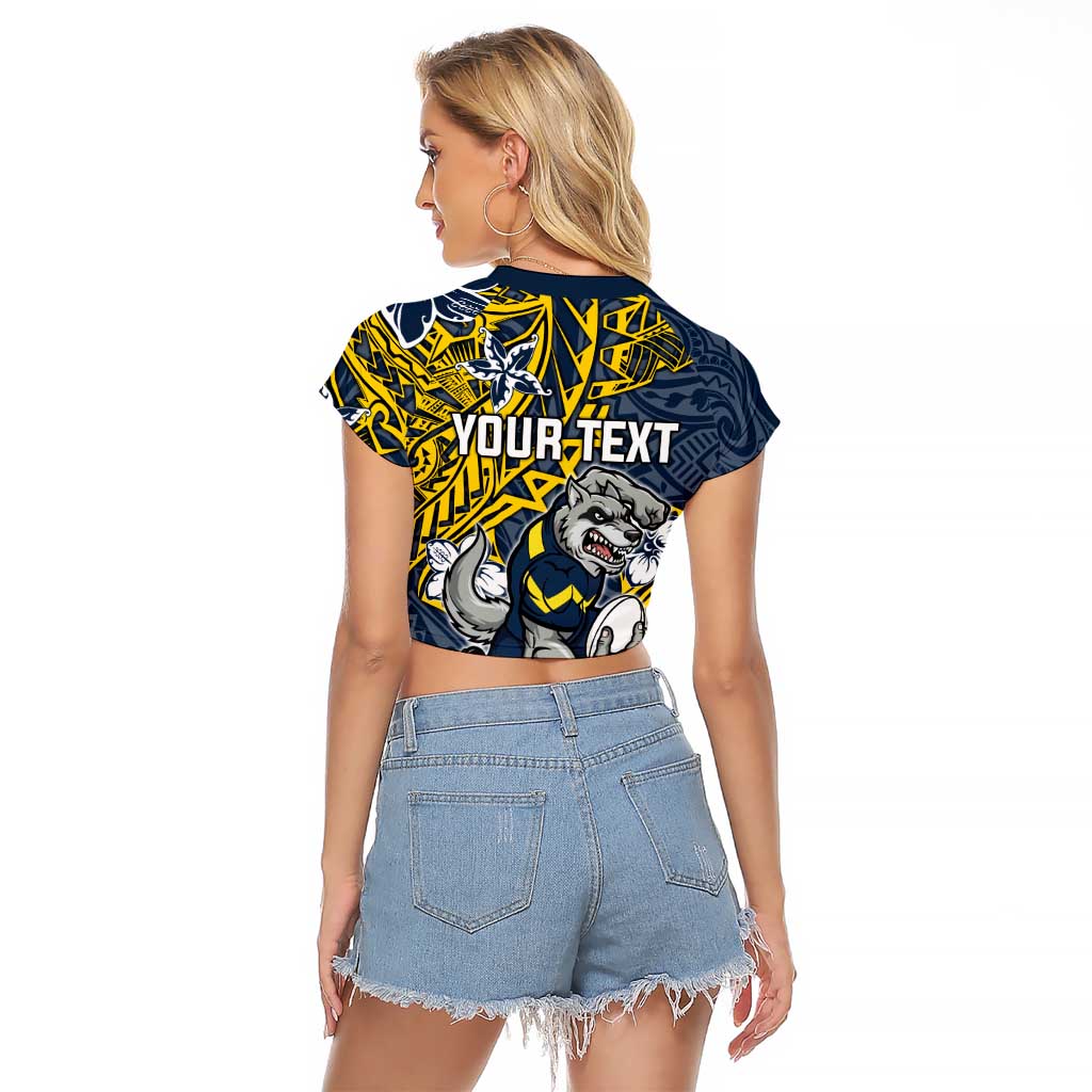 Personalised North Queensland Cowboys Raglan Cropped T Shirt Polynesian Tribal Pattern With Rugby Bull Mascot Art