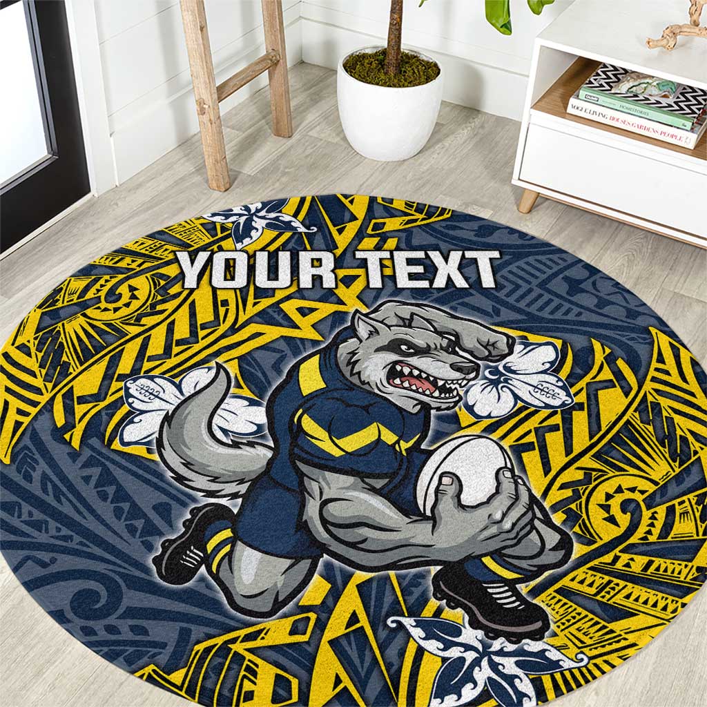 Personalised North Queensland Cowboys Round Carpet Polynesian Tribal Pattern With Rugby Bull Mascot Art