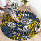 Personalised North Queensland Cowboys Round Carpet Polynesian Tribal Pattern With Rugby Bull Mascot Art