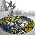 Personalised North Queensland Cowboys Round Carpet Polynesian Tribal Pattern With Rugby Bull Mascot Art