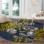 Personalised North Queensland Cowboys Round Carpet Polynesian Tribal Pattern With Rugby Bull Mascot Art