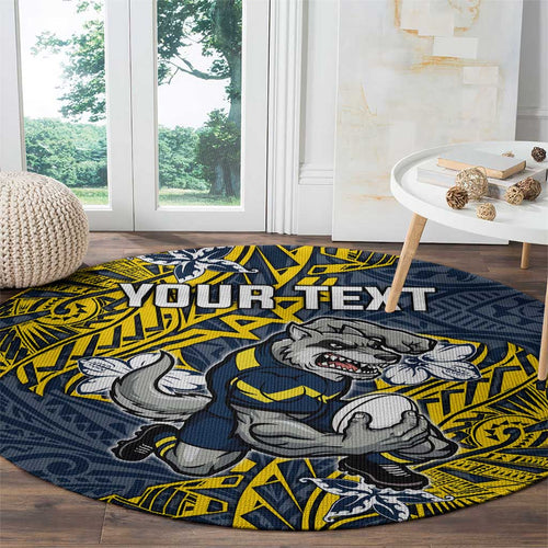 Personalised North Queensland Cowboys Round Carpet Polynesian Tribal Pattern With Rugby Bull Mascot Art