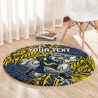 Personalised North Queensland Cowboys Round Carpet Polynesian Tribal Pattern With Rugby Bull Mascot Art