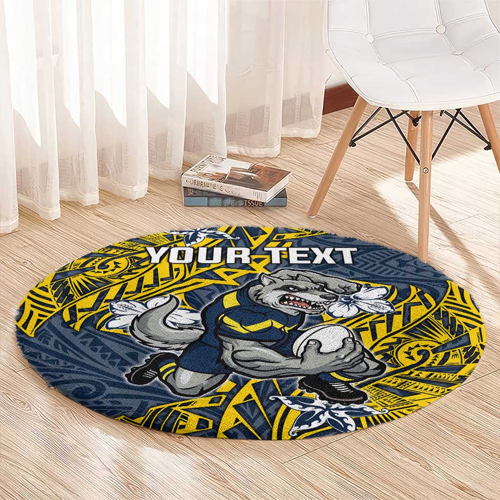Personalised North Queensland Cowboys Round Carpet Polynesian Tribal Pattern With Rugby Bull Mascot Art