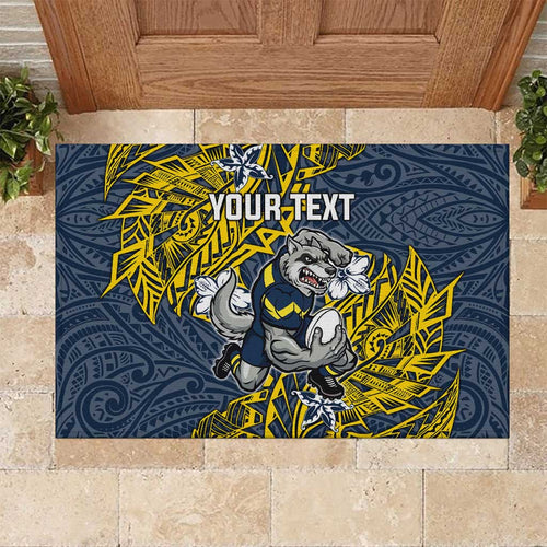 Personalised North Queensland Cowboys Rubber Doormat Polynesian Tribal Pattern With Rugby Bull Mascot Art