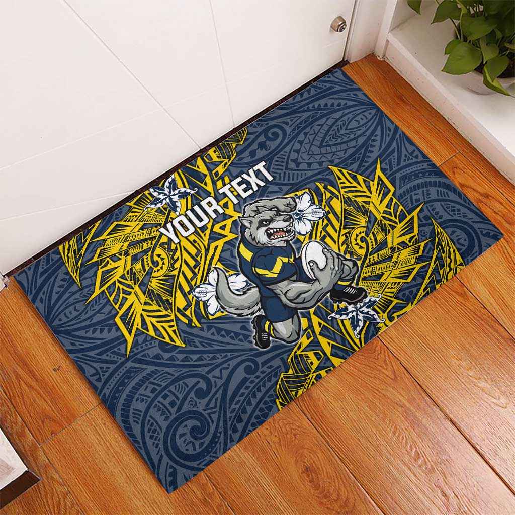 Personalised North Queensland Cowboys Rubber Doormat Polynesian Tribal Pattern With Rugby Bull Mascot Art