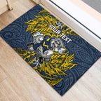 Personalised North Queensland Cowboys Rubber Doormat Polynesian Tribal Pattern With Rugby Bull Mascot Art