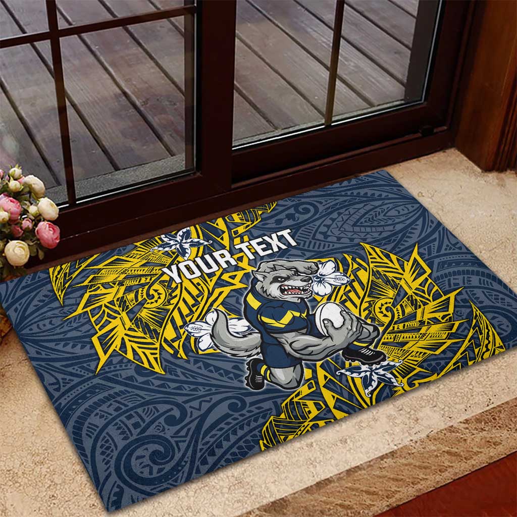 Personalised North Queensland Cowboys Rubber Doormat Polynesian Tribal Pattern With Rugby Bull Mascot Art